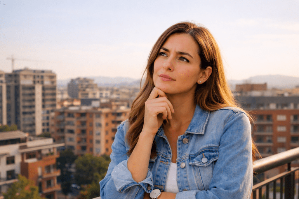 Persona reflexionando sobre si comprar o vender vivienda en el mercado inmobiliario actual